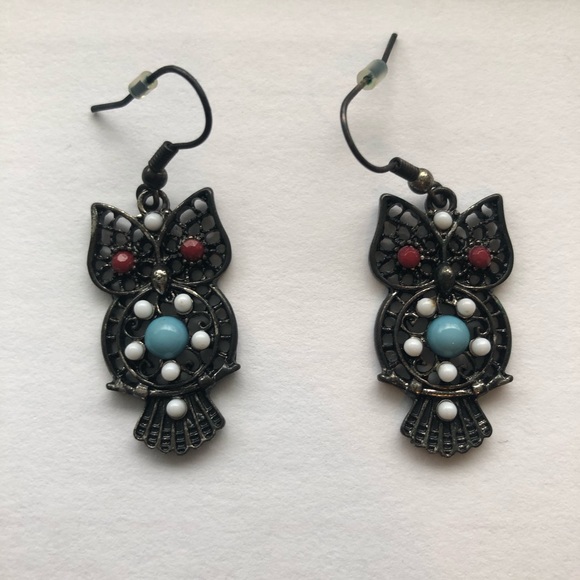 Multicolored owl earrings - Picture 2 of 2